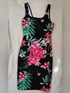 Bodycon Fitted Midi Floral Dress Medium